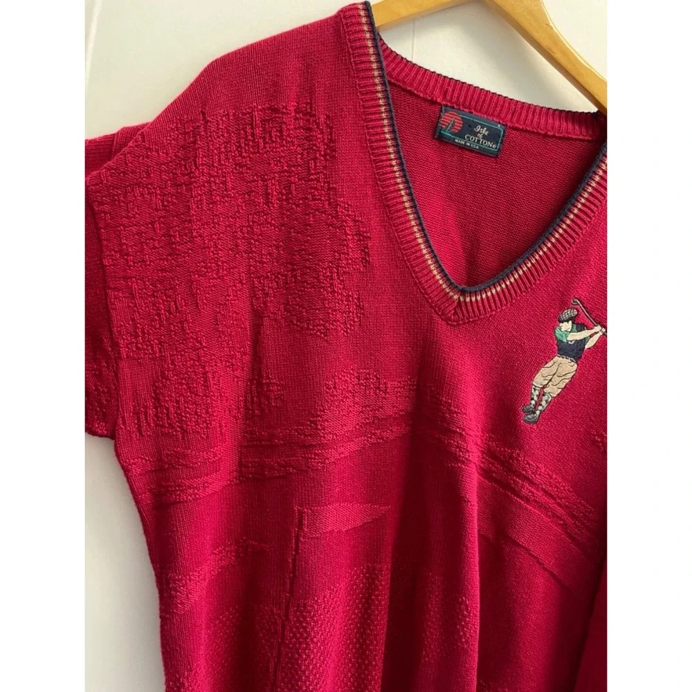 Vintage Isle Of Cotton Knit Golf Sweater Men's L Embroidered‎ Super Detailed